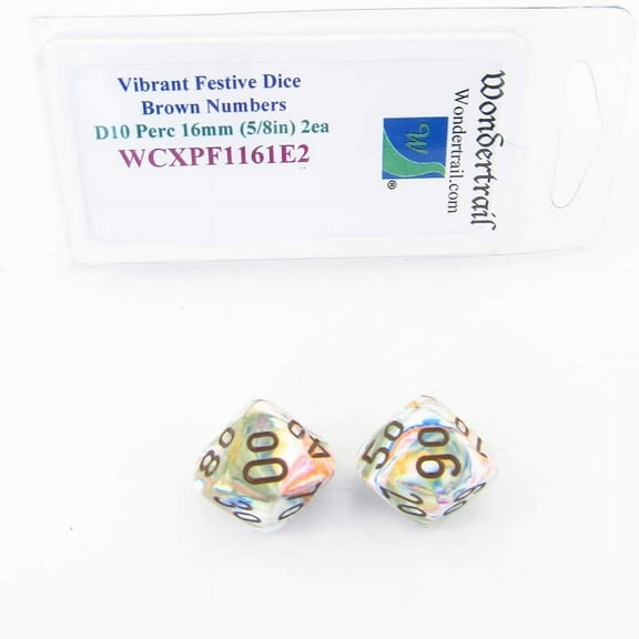 Vibrant Festive Dice with Brown Numbers D10 Perc Aprox 16mm (5/8in) Pack of 2 Wondertrail