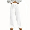 thumbnail image 2 of Women's Fuzzy Plush Pajama Pants Drawstring Elastic Waist Wide Leg Solid Color Pj Bottoms Lounge Pants White 2XL, 2 of 7
