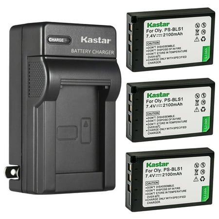Image of Kastar 3-Pack Battery and AC Wall Charger Replacement for Olympus BLS-1 PS-BLS1 Battery BCS-1 PS-BCS1 Charger E-400 E-410 E-420 E-450 E-600 E-620 E-P1 E-P2 E-P3 E-PL1 E-PL1s E-PL3 E-PM1 Camera