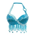 thumbnail image 3 of Moda para mujer Halter Top Lentejuelas con Flecos acolchado Ropa de danza del vientre , cielo m Yinane Sujetador de traje de baile, 3 of 8
