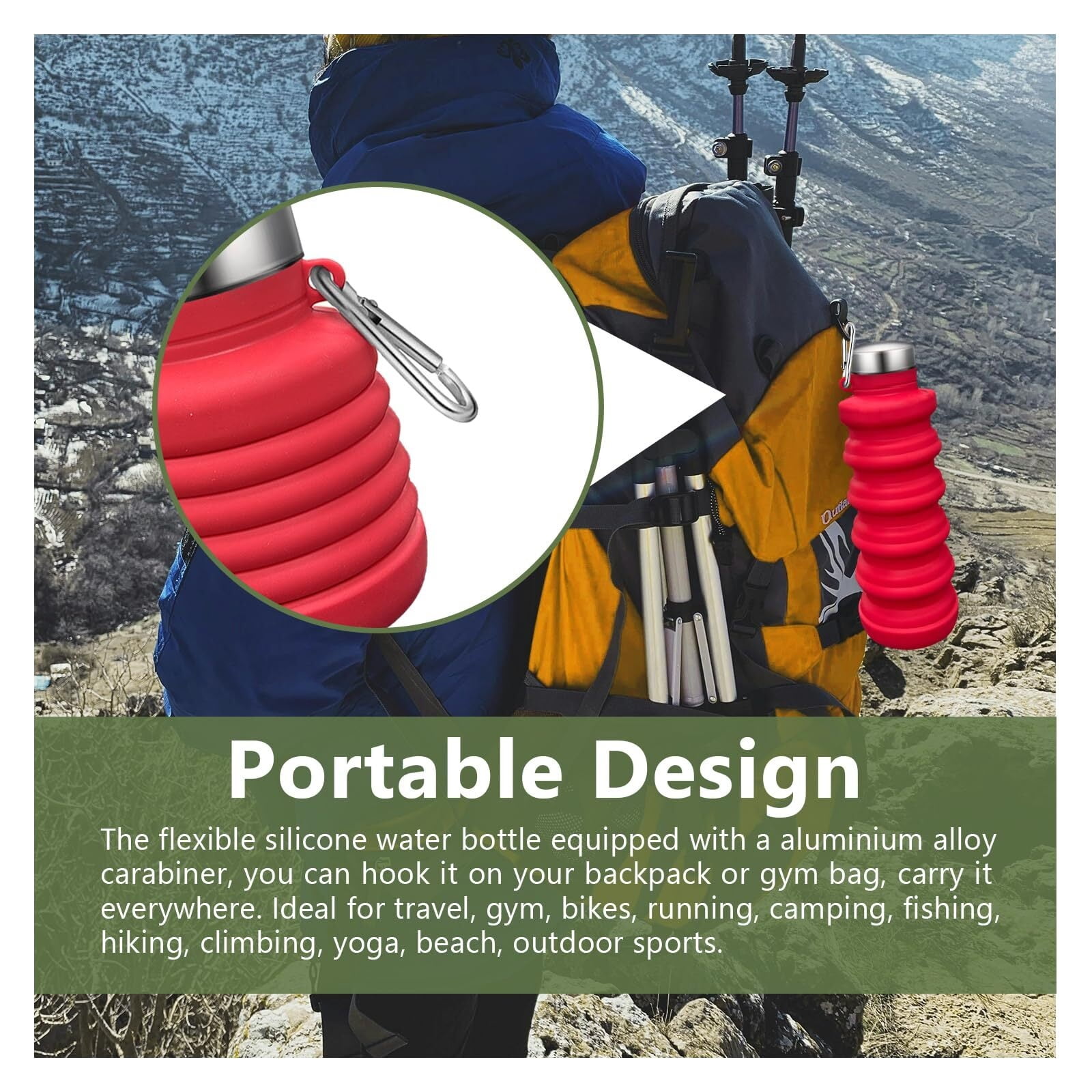 Collapsible Water Bottle,4 Pcs BPA Free Reuseable Silicone Foldable Leakproof 16oz Water Bottles,Portable Lightweight Water Bottles with Carabiner for Travel Gym Camping,Hiking Outdoor Indoor Sports