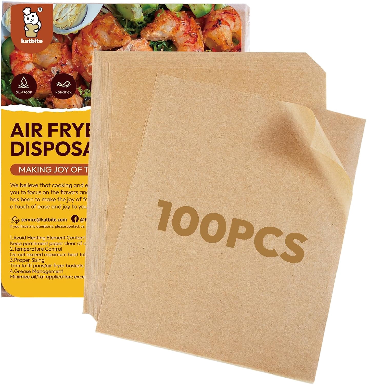 JJEAN-Katbite Air Fryer Disposable Paper Liners + Katbite 130 Pcs Parchment Paper Sheets