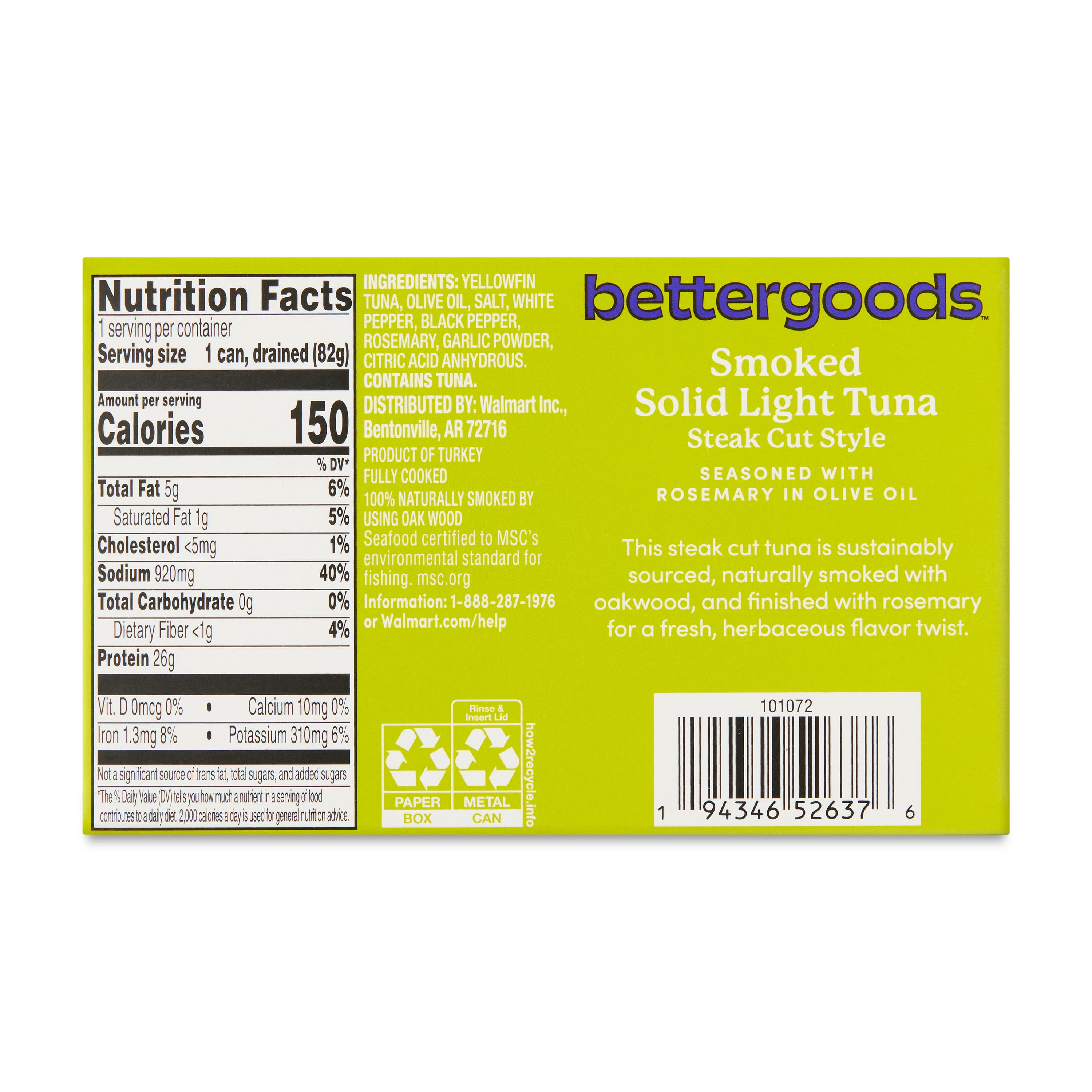 bettergoods Smoked Solid Light Tuna with Rosemary in Olive Oil, 4.41 oz