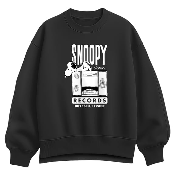 Peanuts - Snoopy Records - Women's Oversized Fleece Crew Sweatshirt