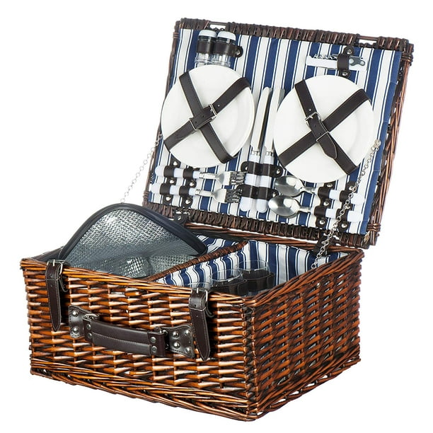 Picnic Basket Set for 4 Person Insulated Red Picnic Hamper Set