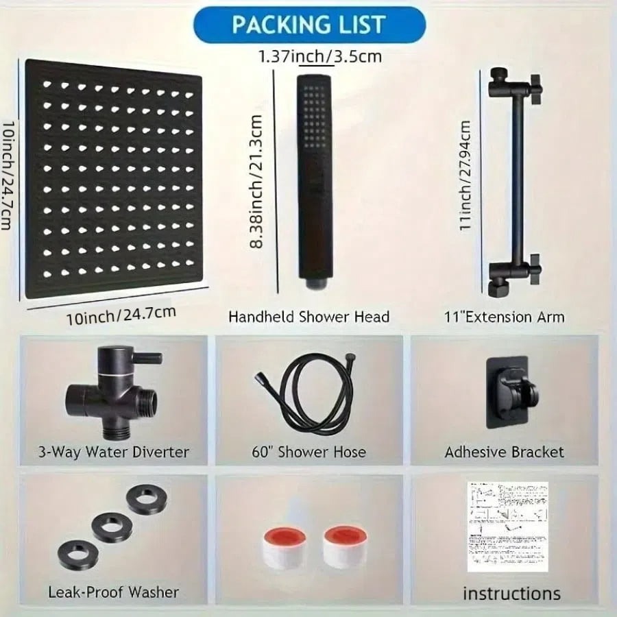 Shower Head with Hose, 8'' High Pressure Rain Shower Head, Handheld Shower Head Combo with 11'' Extension Arm, 2+1 Spray Settings Adjustable Shower Head with Holder, Height/Angle Adjustable