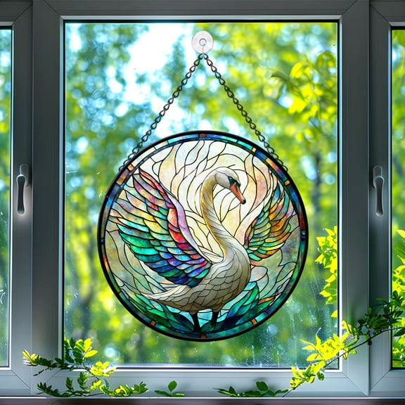 Swan Stained Glass Suncatcher, Swan Glass Suncatchers for Windows For Merry Christmas