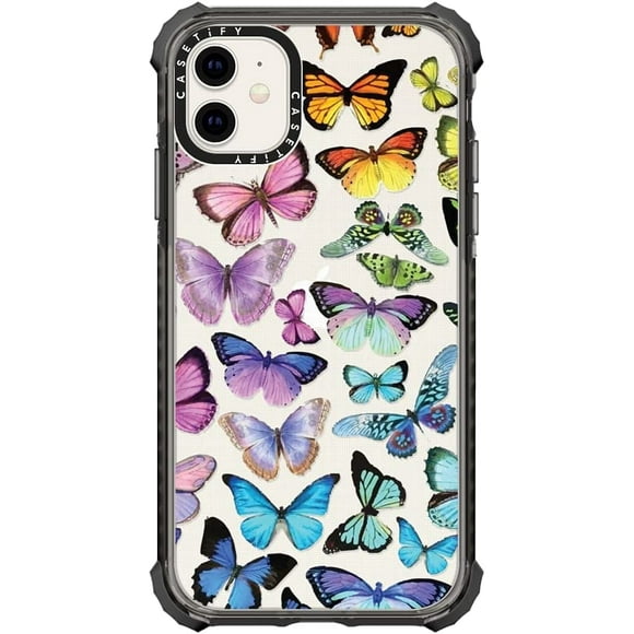 CASETiFY Ultra Impact Case pour iPhone 11 - Arc-en-Ciel Papillon - Noir Clair