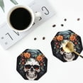 thumbnail image 4 of Yiaed Flower Horn Skull Print Leather Coasters for Drinks - Cup Coasters Coffee Table Kitchen Table Bar, Home & Office Gifts Handmade Drink Coasters-Octagon, 4 of 6