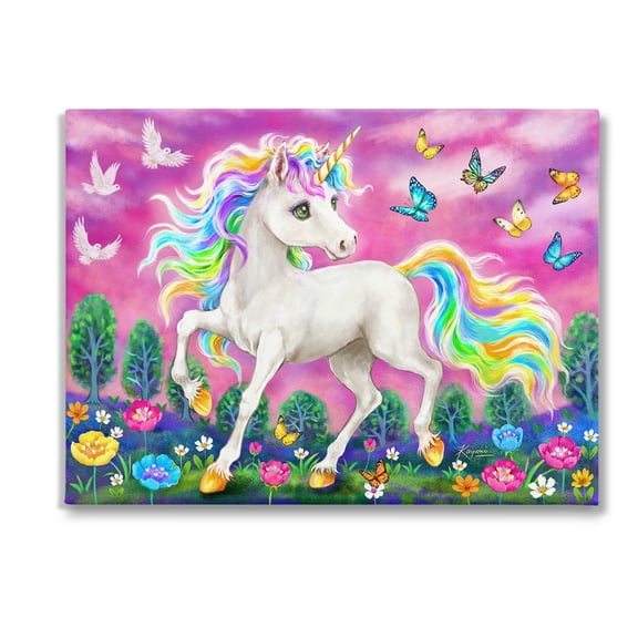 Stupell Industries Unicorn in Meadow Fairy Tales & Fantasy Painting Gallery Wrapped Canvas Art Print Wall Art, 48 x 36