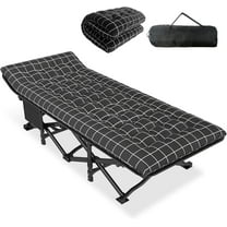 Camping Cot for Adults with Cushion Comfortable, Portable Folding Bed for Sleeping, Lightweight Folding Bed with Carry Bag for Kids Supports 450 lbs (Black)
