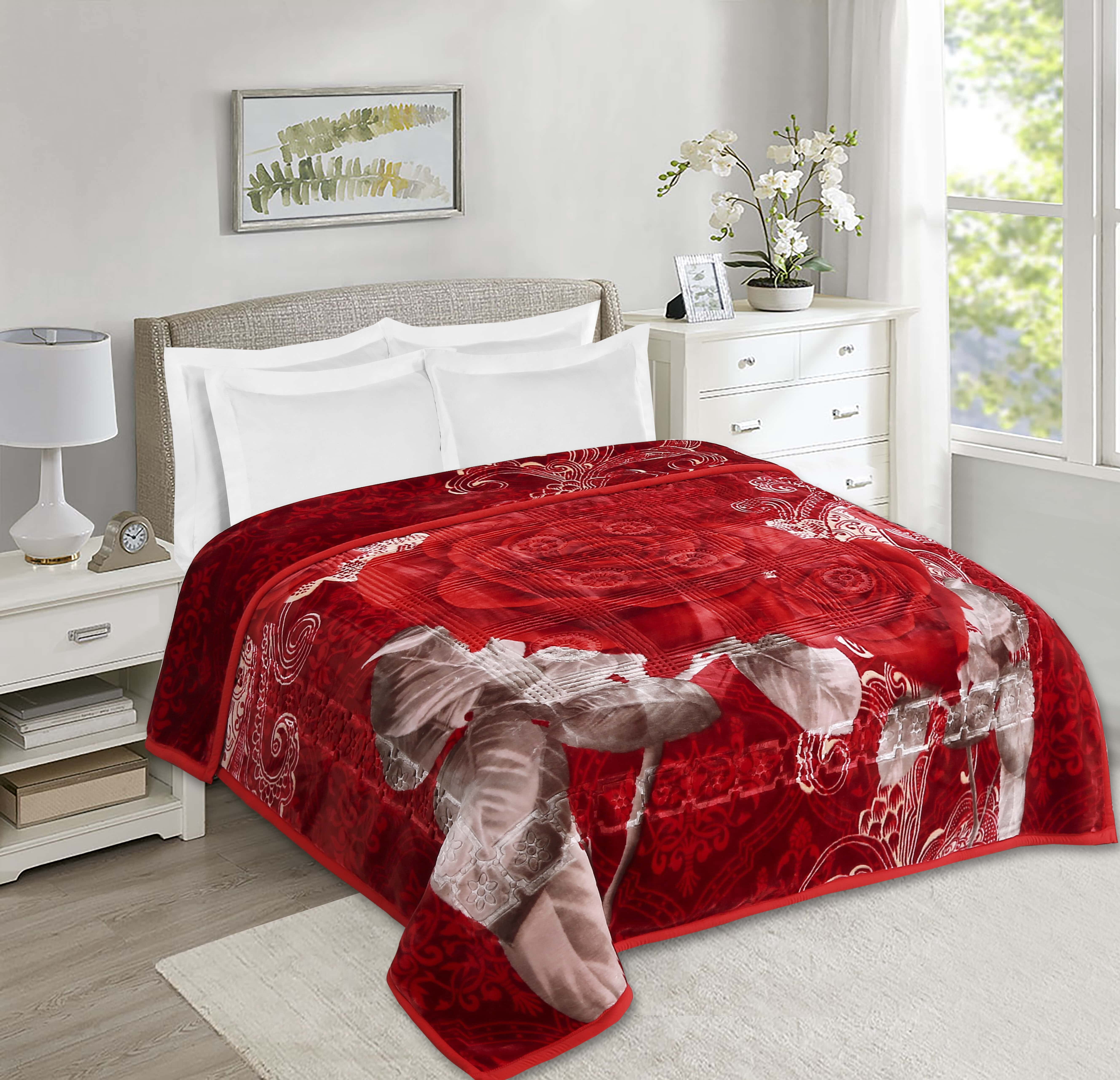 Lammaloe King Size Korean Mink Blanket for Winter, 12 lbs, 87" x 94", Heavy 2-Ply Warm Heavyweight Raschel Bed Blankets, Reversible Printed, Maroon