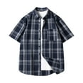 thumbnail image 2 of SROBPTY Mens Summer Shirts, Mens Short Sleeve Button Down Shirts, Mens Fashion Casual Button Plaid Collared Short Sleeve Shirts with Pocket Navy,XXXL, 2 of 4