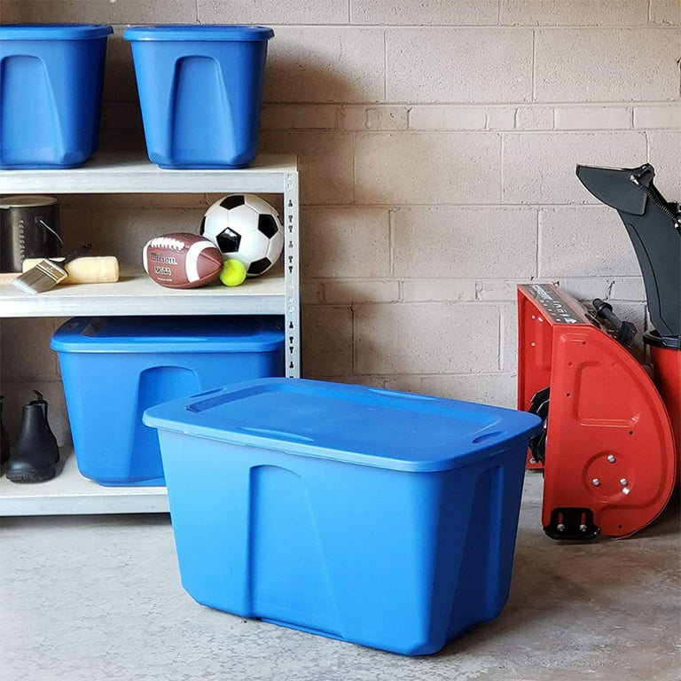 Homz 32 Gallon Large Standard Stackable Plastic Storage Container Bin with Secure Snap Lid for Home Organization, Blue (4 Pack)