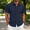 thumbnail image 2 of Domzest Men's Collared Shirts Short Sleeve Button Down Shirt Summer Casual Striped Textured Beach Shirt Navy XL, 2 of 8