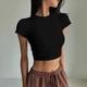 thumbnail image 2 of Blusa túnica de manga corta con cuello redondo y estampado liso para mujer, tejido de algodón, ropa informal/de diario, tallas S-XL, 2 of 4