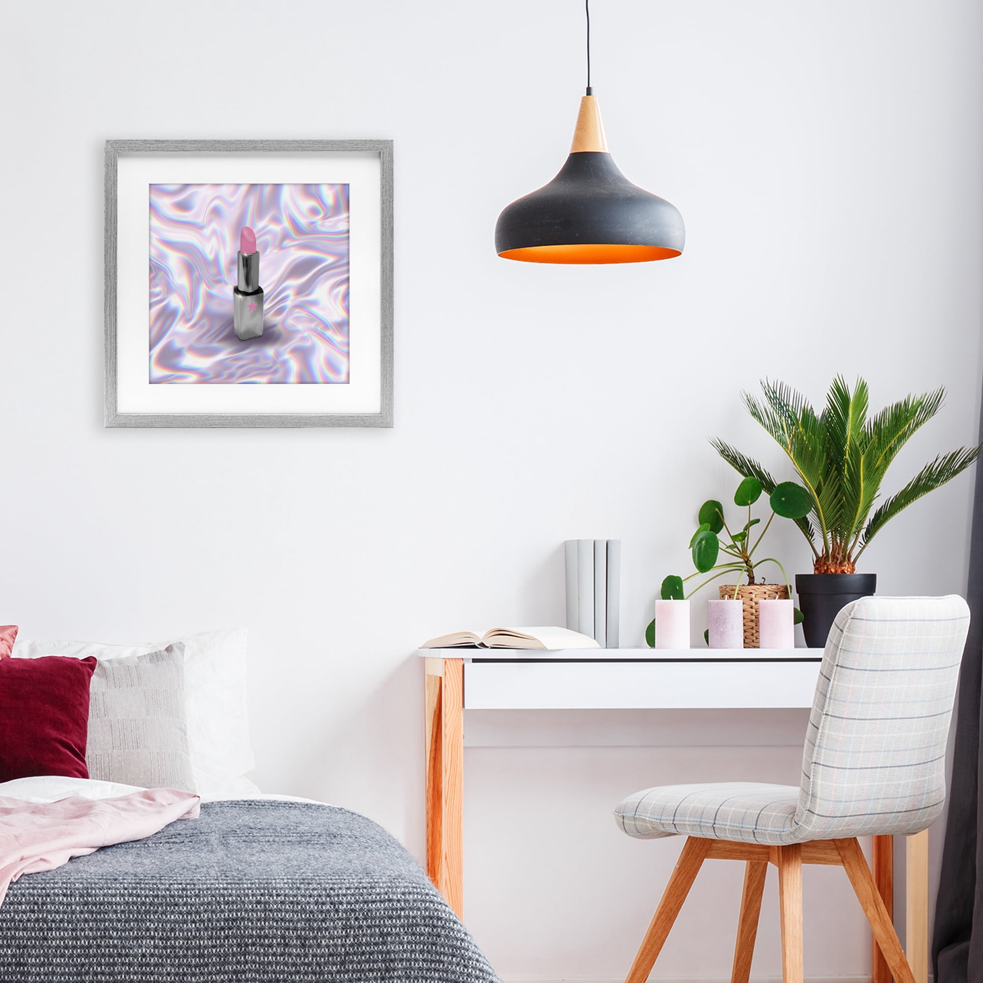 Stupell Industries Iridescent Icon Lipstick Gray Framed Print Under Glass, design by Matthew Piotrowicz