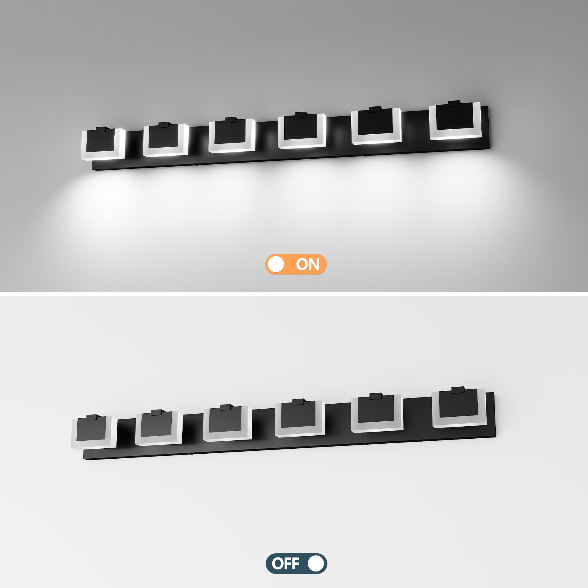 6 Lights Modern Black Vanity Light Up and Down, 45.7 in Black LED Vanity Light Fixtures Bathroom Wall Light Over Mirror 6000K