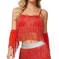 thumbnail image 2 of Latin Dance Sequin Fringe Crop Camisole Tops for Women Spaghetti Strap Sparkly Sequins Tassel Cami Tank Tops Belly Dance Top, 2 of 7