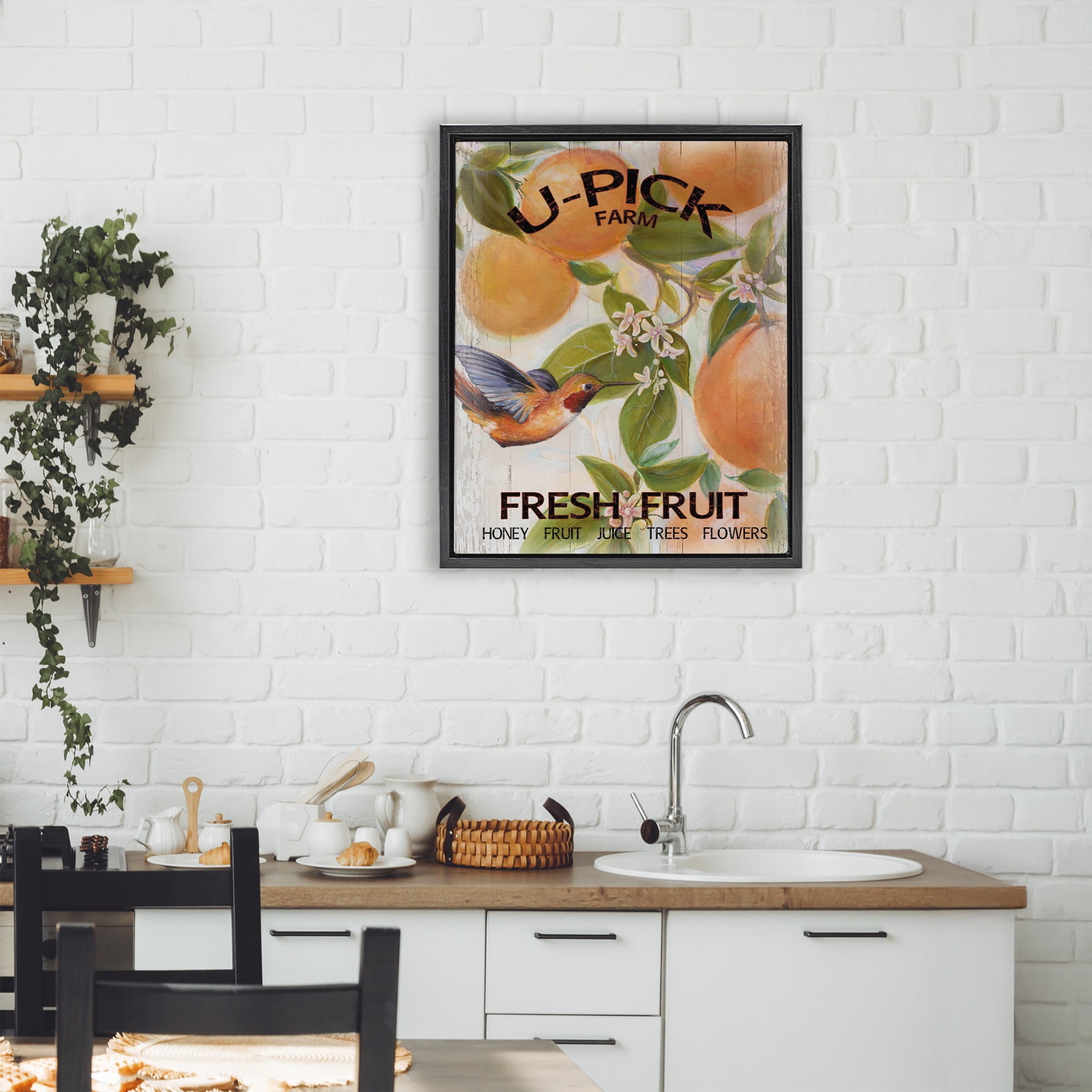 Stupell Industries U-Pick Fresh Fruit Farm Black Framed Floater Canvas Wall Art, design by Diannart
