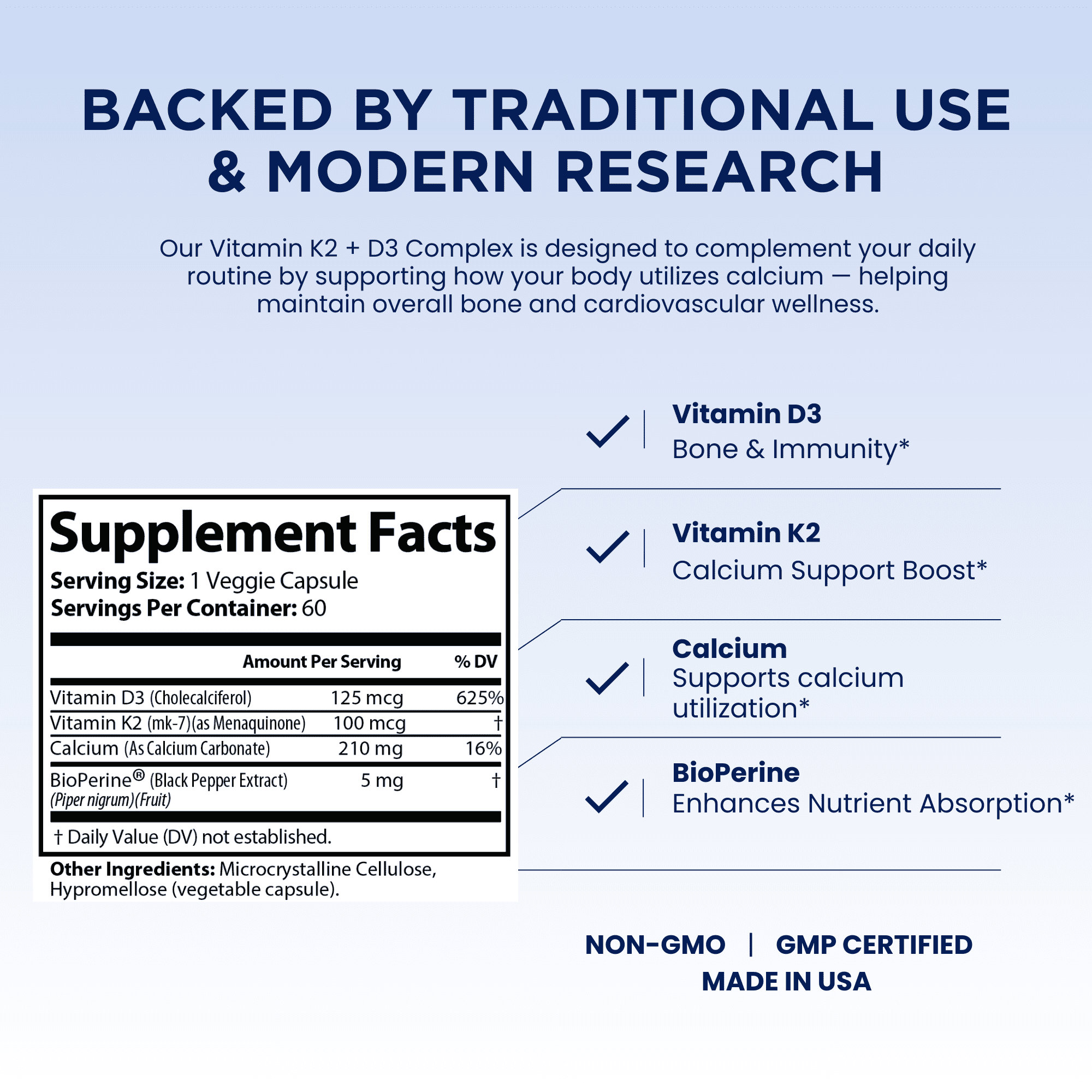 Pelican Vitamin K2 + D3 Complex – Bone & Heart Support Formula with MK-7 & Vitamin D3 – 60 Capsules