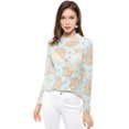 thumbnail image 3 of Blusa Floral Allegra K Cuello Volantes Encaje Ganchillo Azul claro T L, 3 of 6