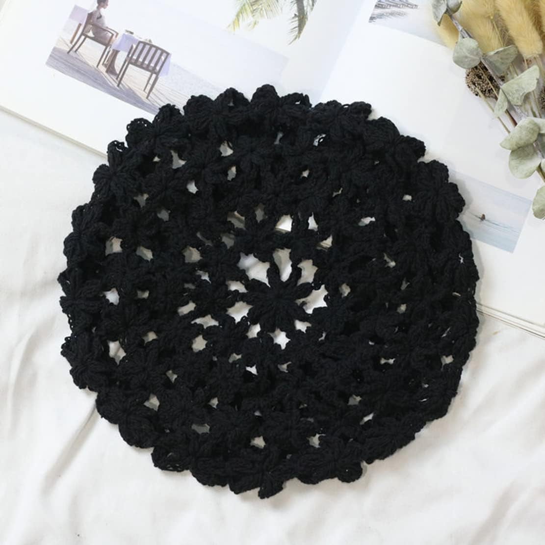 LinYooLi Hand Hook Hollowed-Out Petal-Shaped Beret, Hair Cap