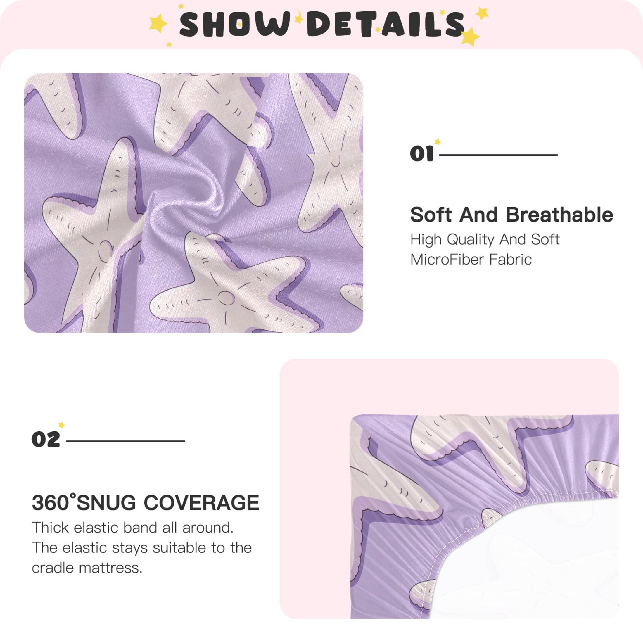 Baby Essentials 52”x 28”- Standard Cotton-like Modal Elastic- Purple Starfish Design Crib Sheets for Newborns and Toddlers