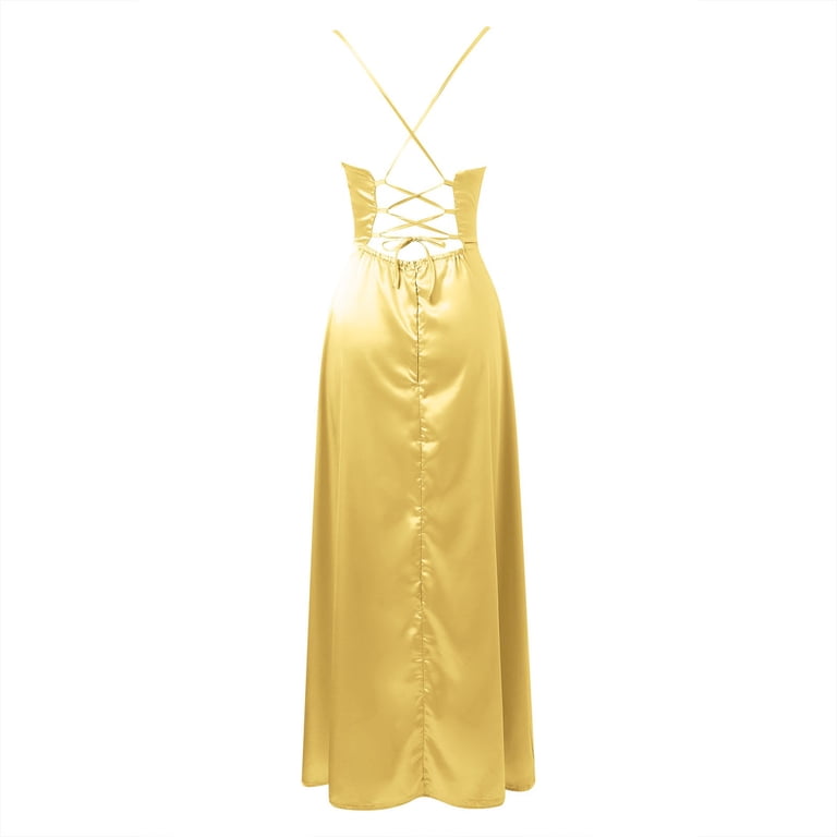 LEKDFST Bodycon Corset Maxi Dresses for Women 2025 Spaghetti Strap  Sleeveless Backless Ruched Elegant Evening Wedding Guest Long Formal  Dresses Yellow L - Walmart.com