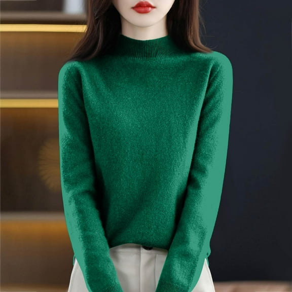 Knit Sweaters for Women Long Sleeve Trendy Jumper Knitted Pullover Soft Warm Knit Sweater Tops Green 2XL