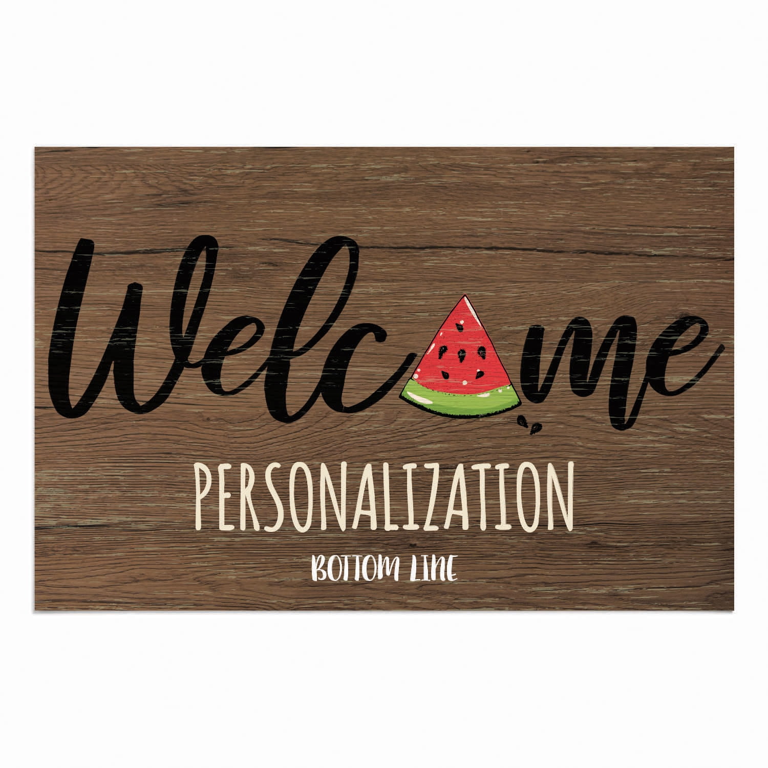 Personalized Planet 27x18 Watermelon Welcome Doormat with Custom Personalization Printed on Brown Rectangular 1/8” Thick Non Slip Mat for Kitchen Hallway Deck or Porch