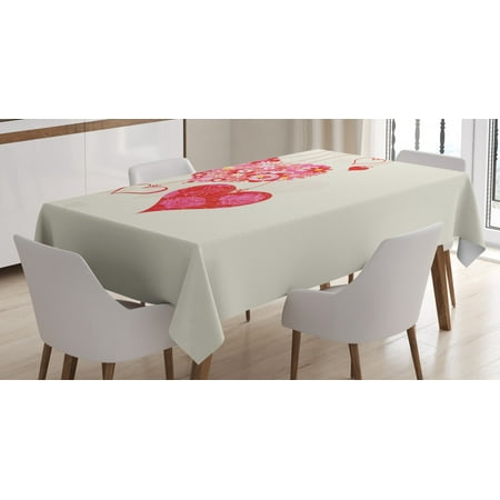 

Engagement Party Tablecloth Ornamental Floral Heart Icons Attached to Strings with Bow Tie Rectangular Table Cover for Dining Room Kitchen 52 X 70 Inches Eggshell Multicolor by Ambesonne