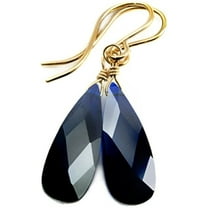 14k Gold Filled Cubic Zirconia Dark Blue Earrings Faceted Teardrops Long Simulated Sapphire In Cz Everyday Dangles Designed for Adult Women 1.4"