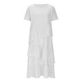 thumbnail image 5 of SMihono Tshirt Dress Women Summer Cotton Linen Patchwork Short Sleeve Crewneck Pleated Midi Dresses T Shirt Dresses for Women White XXXL, 5 of 7