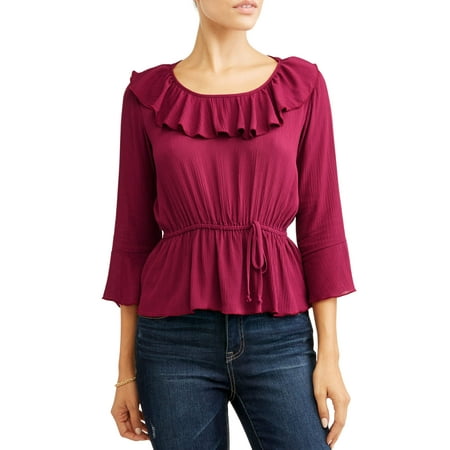 - Shira Pearla Women's Floral Ruffle V-Neck Peplum Top