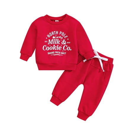 

Baby Outfits Girl Fall Size 6-12 Months Long Sleeve Crew Neck Christmas Letter Prints Pullover Red Winter Sweatshirts Jogger Pants