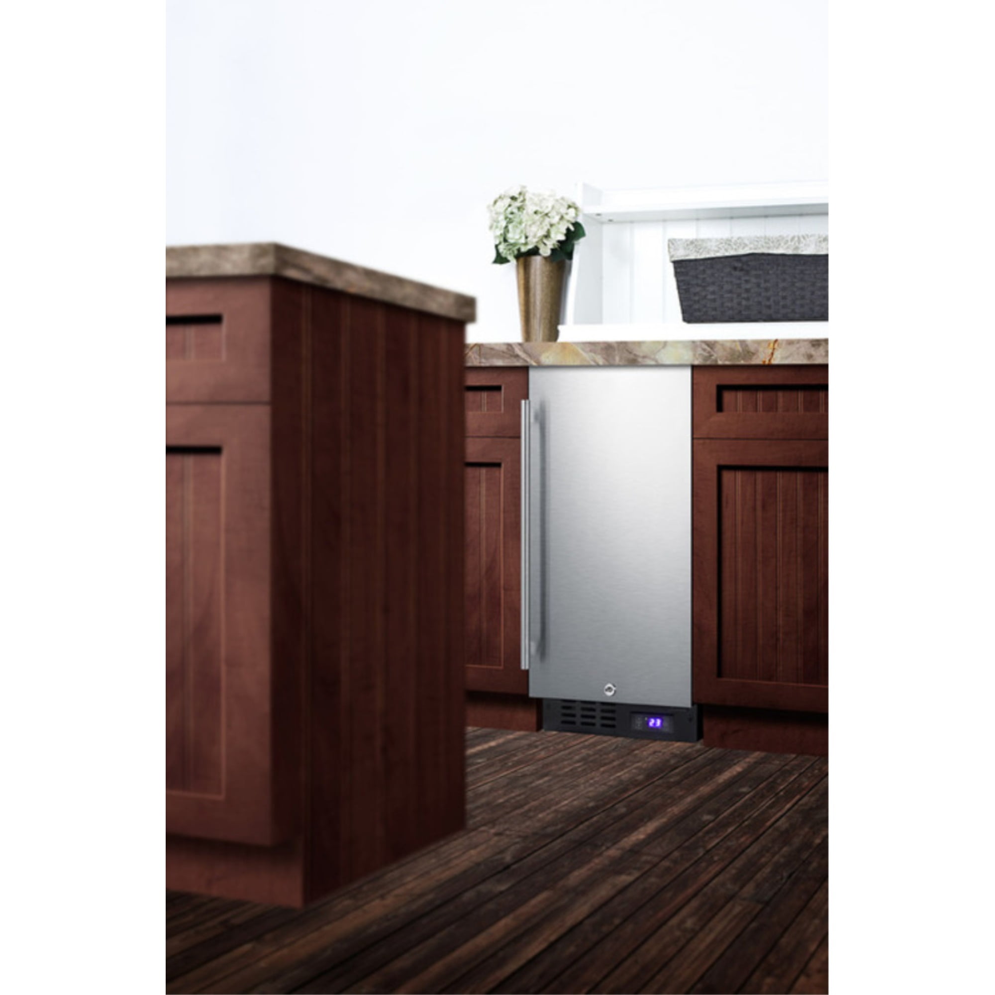 15" wide frost-free freezer for built-in or freestanding use, with reversible stainless steel door and lock