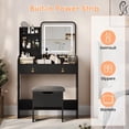 thumbnail image 4 of TROPOW Vanity Desk with LED Light Mirror and Storage Stool, Small LED Vanity with Chair, Small Makeup Vanities Set for Girls Women,Pure Black, 4 of 9