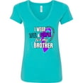 thumbnail image 3 of Inktastic Suicide Prevention I Wear Teal and Purple for My Brother Women's V-Neck T-Shirt, 3 of 5