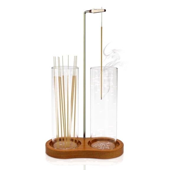 Glass Incense Holder with Anti-Ash Flying Catcher, Upside Down Incense Burner Holder, 2-in-1 Storage for Sticks & Insect Repellent, Yoga Meditation Spa Decor