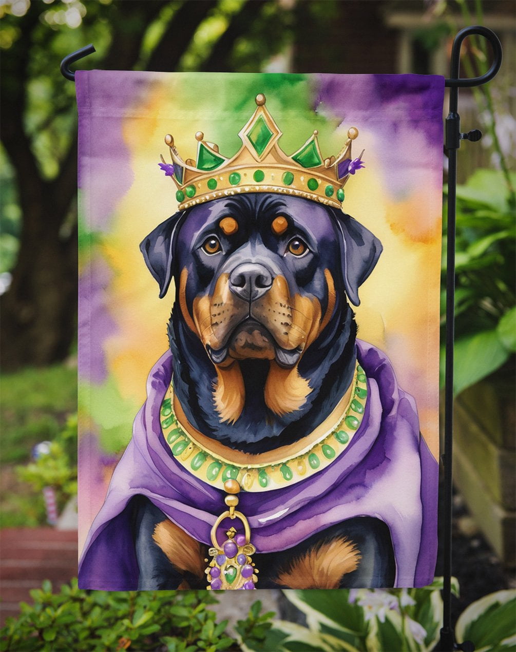 Rottweiler King of Mardi Gras Garden Flag 11.25 in x 15.5 in