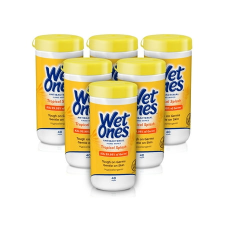 Wet Ones Antibacterial Hand Wipes  Tropical Splash Citrus  40 Ct Canister 6 Pack  240 Total Wipes