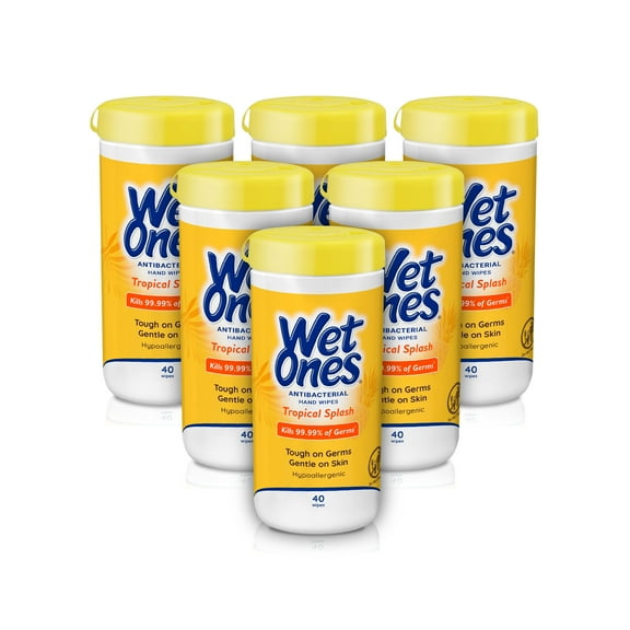 Wet Ones Antibacterial Hand Wipes Canister, Tropical Splash, 40 Ct