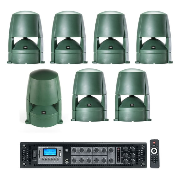 (6) JBL CONTROL 88M 8" Commercial 70v Outdoor Landscape Speakers Subwoofer Amp