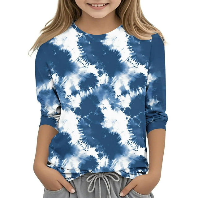 WRKEKC Chemises à Manches Longues pour Filles, T-Shirts à Manches Longues pour Filles, Garçons et Chemise Décontractée Imprimée à Manches Trois-Quarts Col Rond Chandail pour Enfants