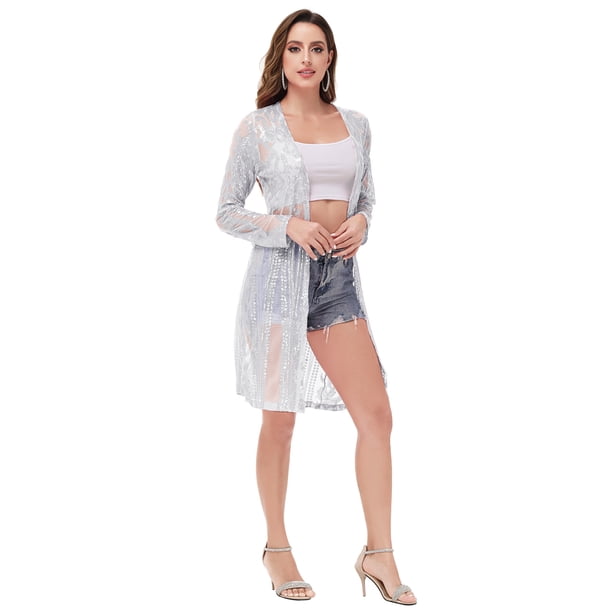 Women's Sparkly Sequin Cardigan Long Sleeve Open Front Glitter Kimono -  Walmart Business Supplies