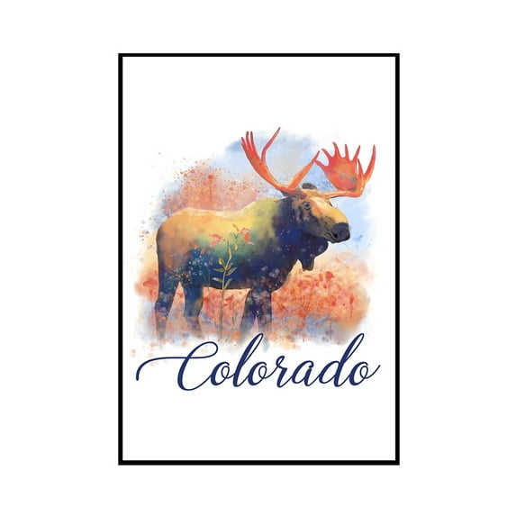 Colorado - Moose - Watercolor - Lantern Press Artwork (16x24 Framed Gallery Wrapped Stretched Canvas)