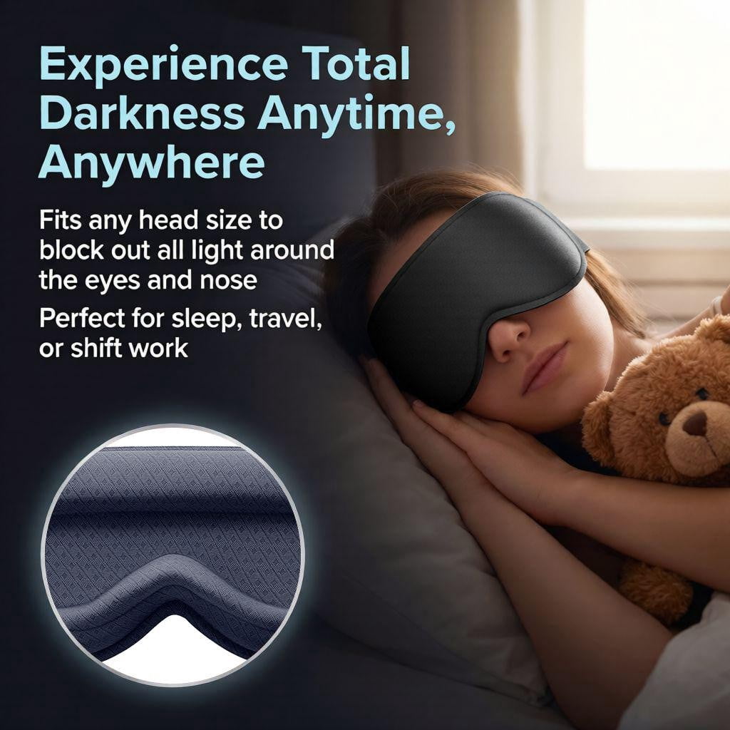 Weighted Sleep Mask, Eye Mask for Sleeping with 100% Blackout Light Blocking, 3D Contoured Shape, Full Coverage Strap, Soft Fabric for Long Flights, Hotel Sleep, Meditation, for Women and Men