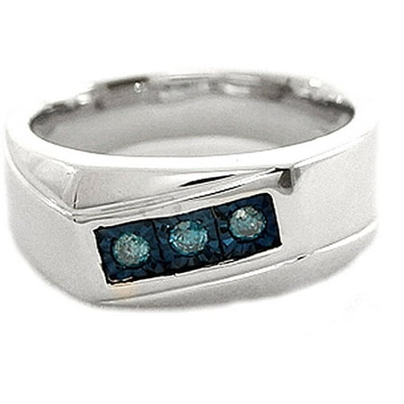 Men's Blue Diamond Accent Three-Stone Sterling Silver Ring