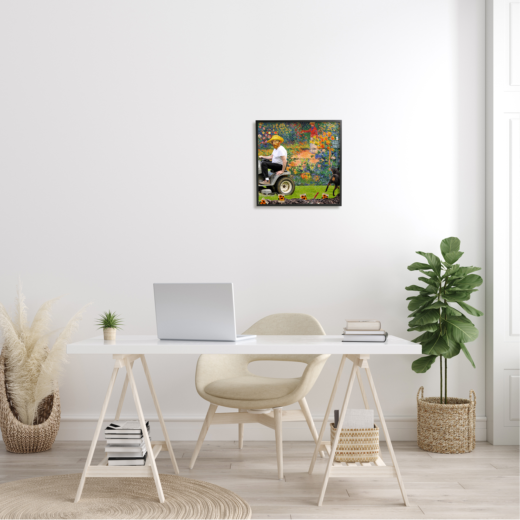 Stupell Industries Van Gogh Gardening Flowers Farmer Dog Collage Framed Wall Art, 17 x 30, Design by Incado